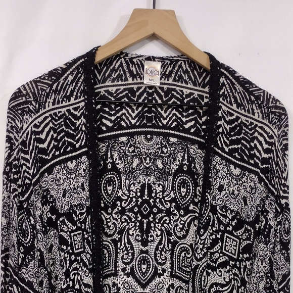 Bila Artsy Open Front Kimono Women's M/L Black White Festival Boho Coastal Retro - Picture 2 of 8